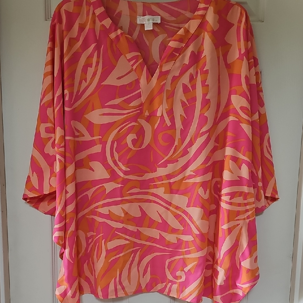 Belle by Kim Gravel Pink and Orange Poncho Blouse